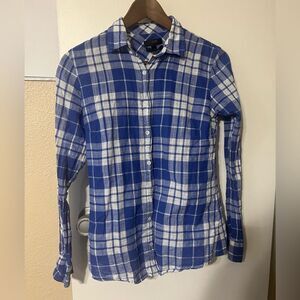 J. Crew Navy and White Checkered Shirt Sz2 Western Cabincore Classic Winter